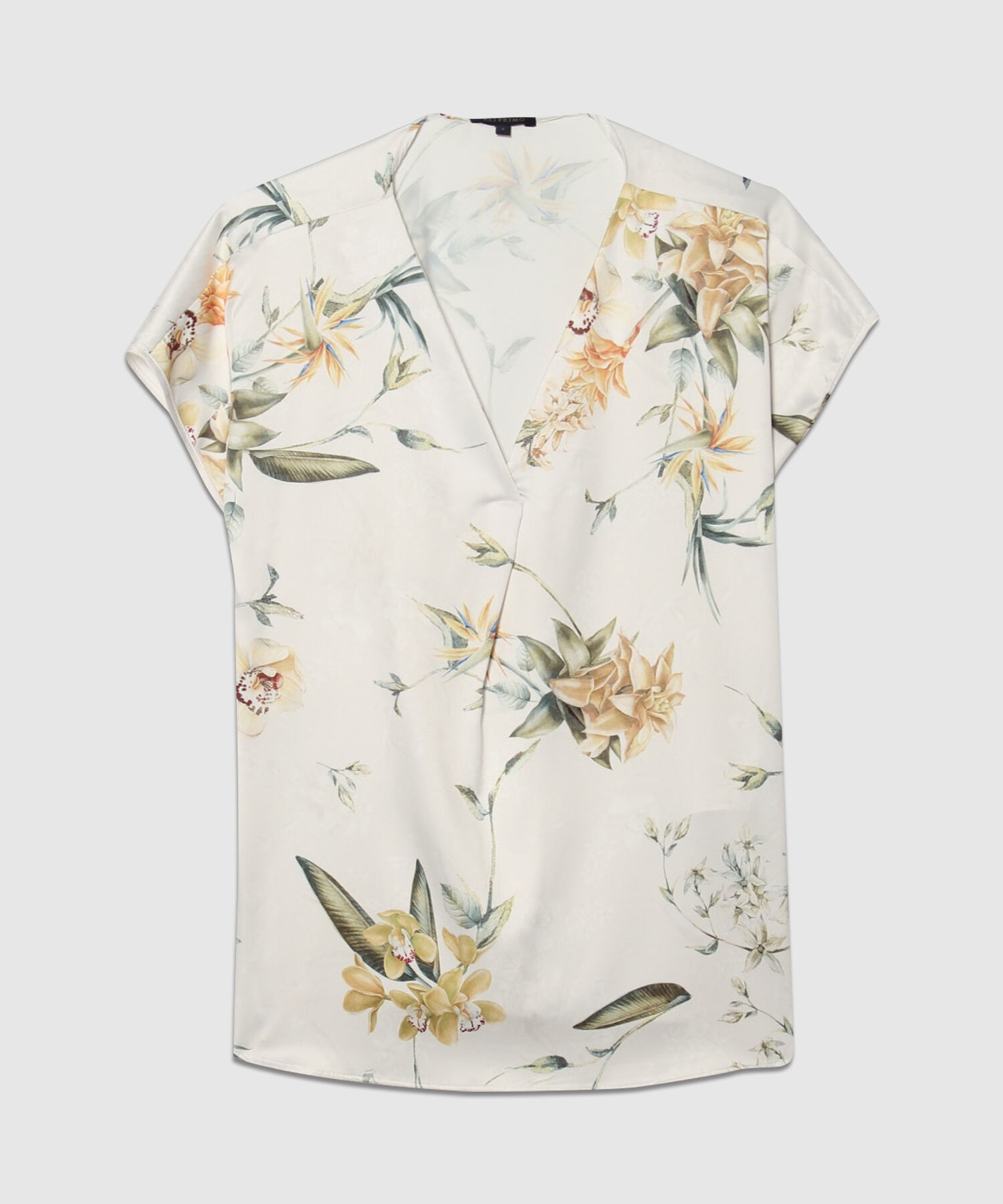 Blusa Estampada Cuello V Con Prense En Centro Frente Con Manga Corta Corrida Y Silueta Holgada