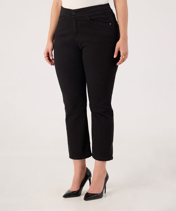 Jean Straight Crop Con Pedreria Para Mujer image number null