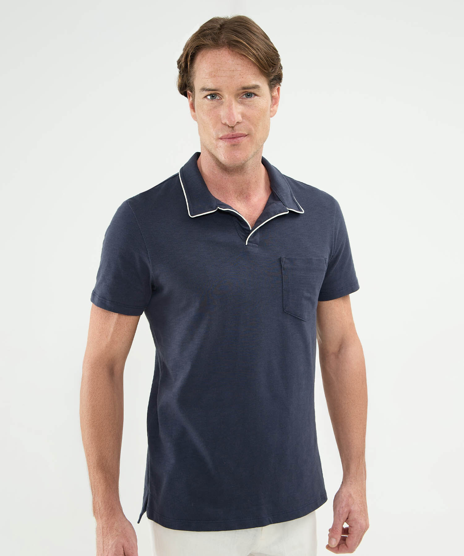 Polo Cuello Puños Y Pechera Tejida