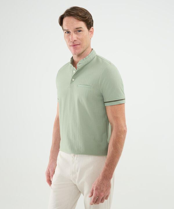 Polo Cuello Mao Con Bolsillo Ribete Texturizada Para Hombre image number null