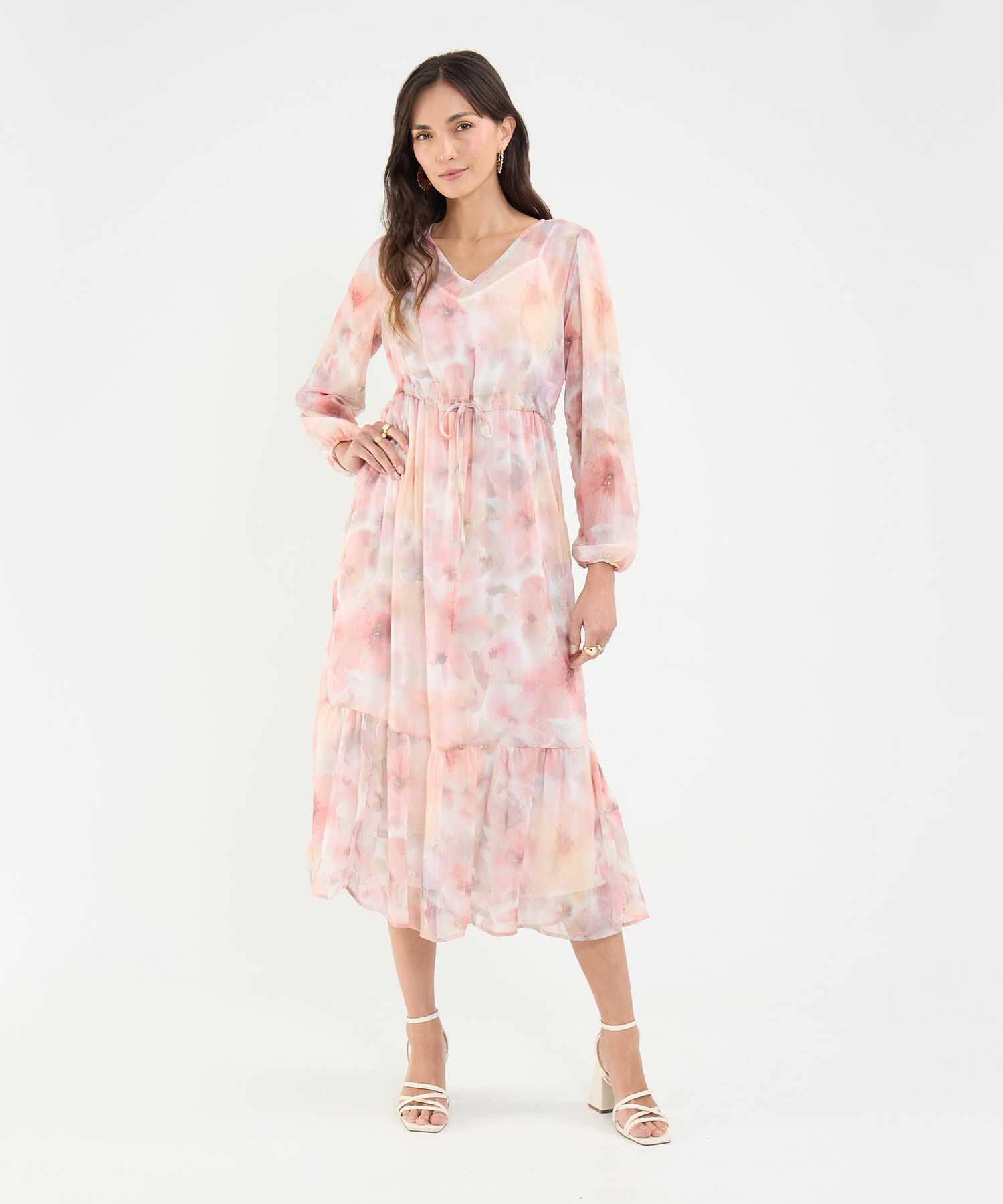Vestido Estampado Manga Larga