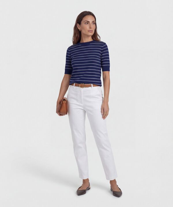 Camiseta A Rayas Manga Corta para Mujer