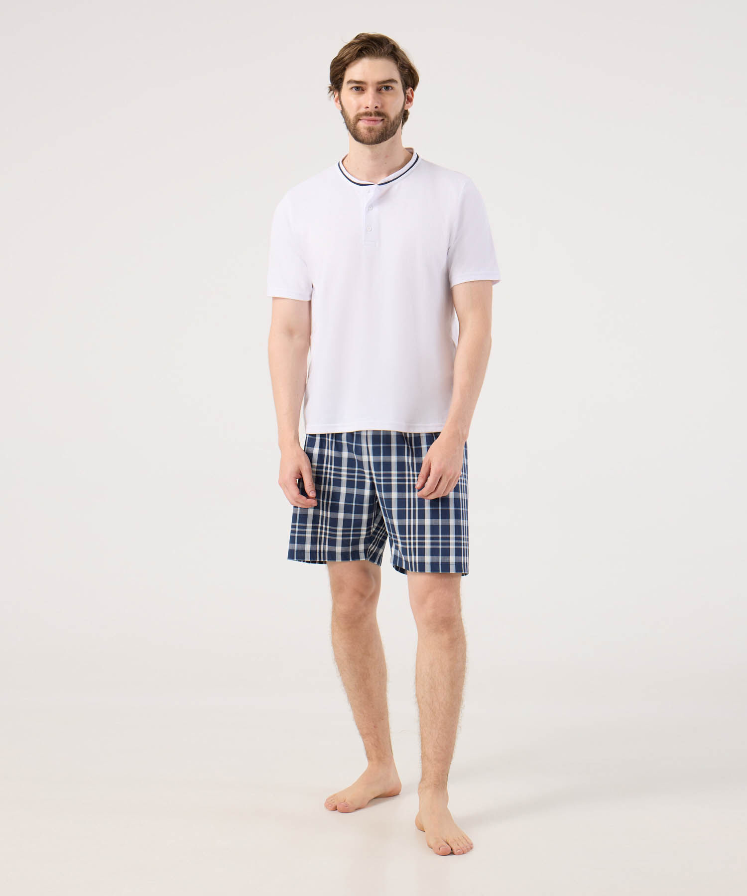 Conjunto Pijama Camiseta Manga Corta Y Pantaloneta Prete&ntilde;ida Para Hombre