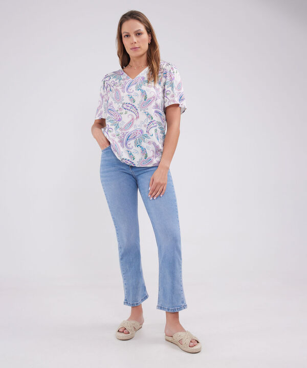 Blusa Manga Corta, Escote En V, Estampada. image number null