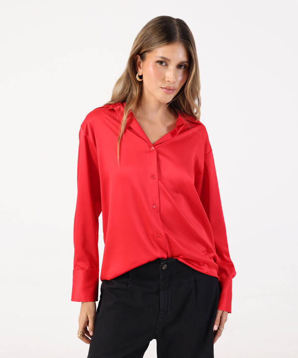 Camisa Satinada de Manga Larga para Mujer image number null