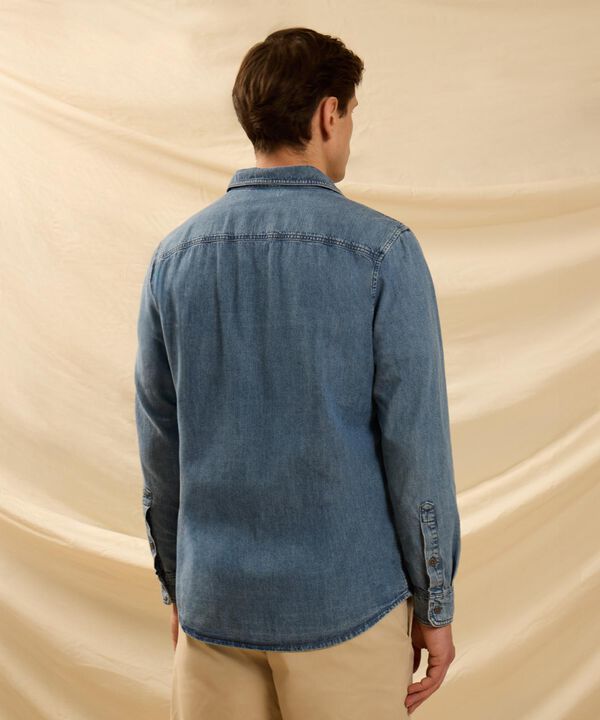 Camisa Denim Con Doble Bolsillo Para Hombre