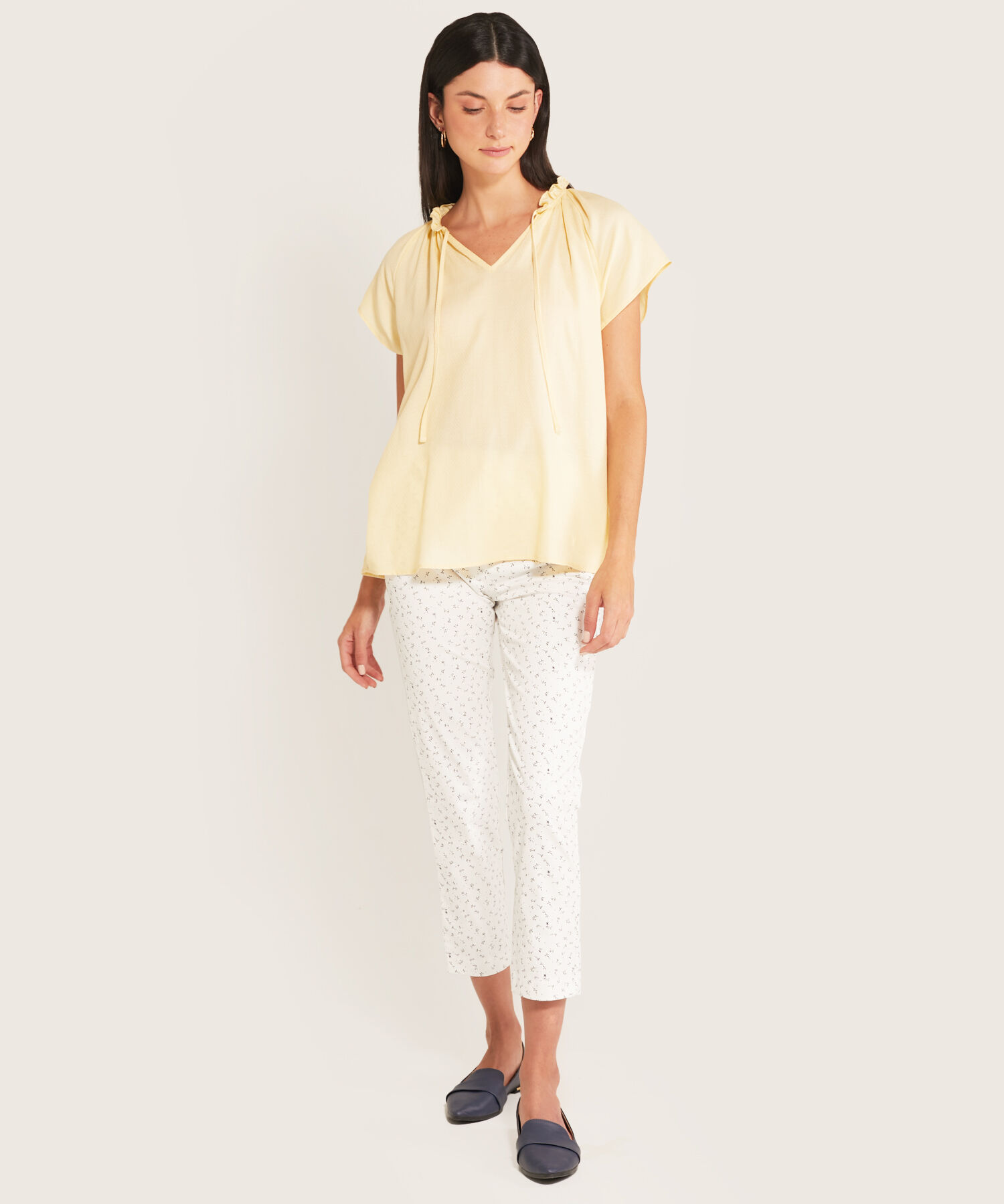 Blusa Manga Corta Con Ruche En Cuello