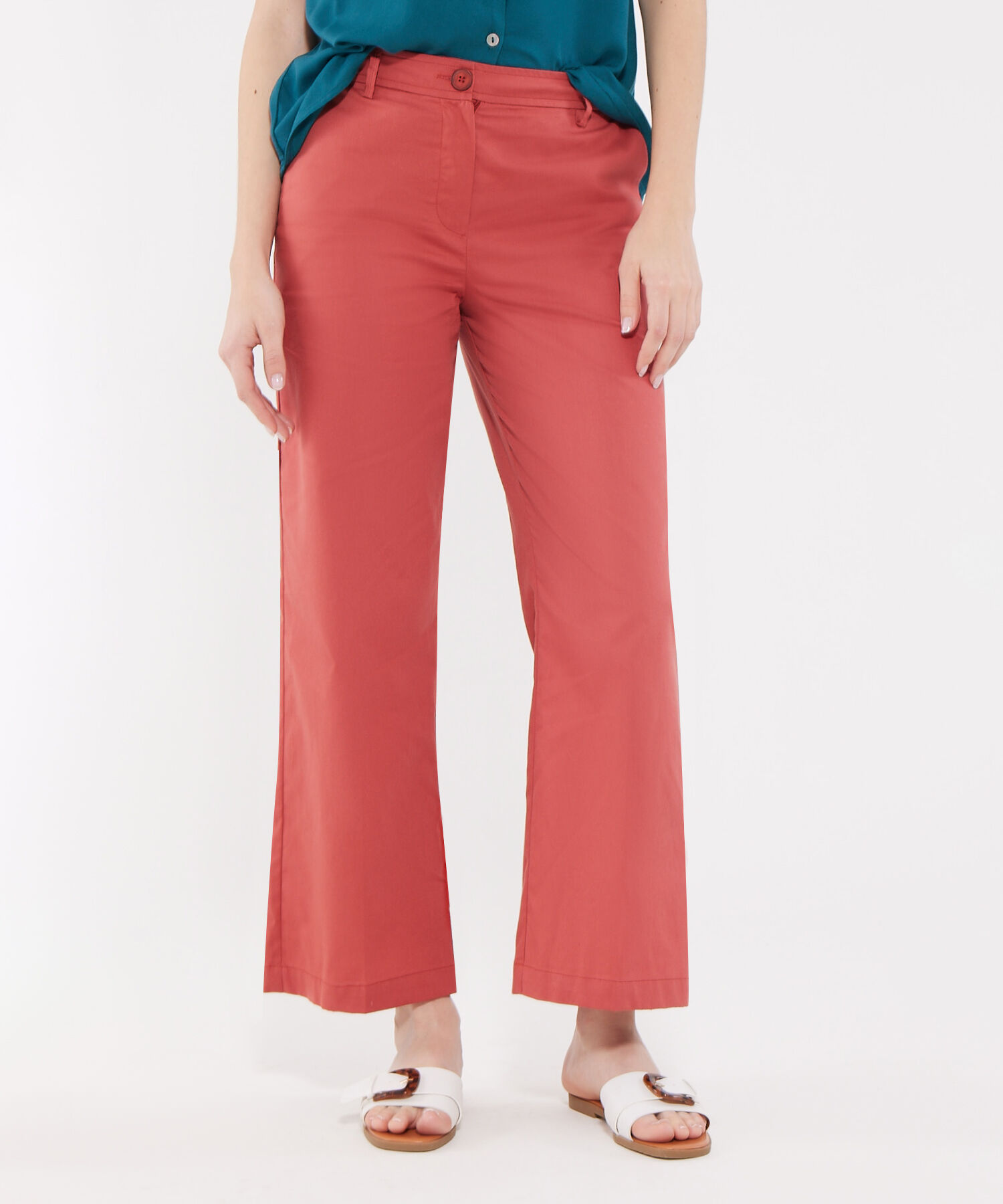 Pantalón Moda Unicolor Con Bolsillos Diagonales