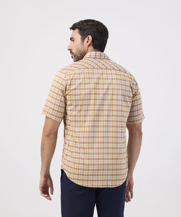 Camisa Manga Corta Cuadros Estampados Con Bolsillo