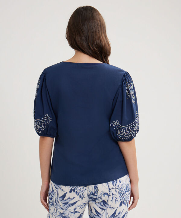 Blusa Manga Bombacha Con Bordado