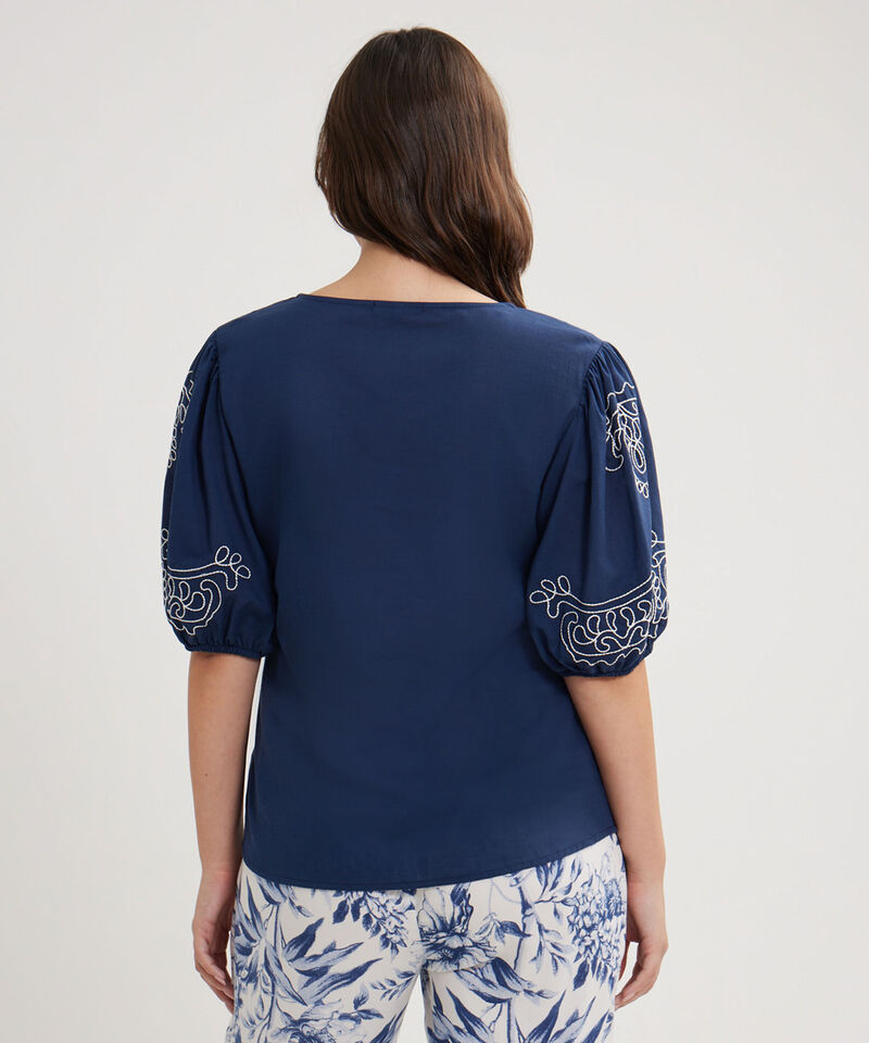 Blusa Manga Bombacha Con Bordado