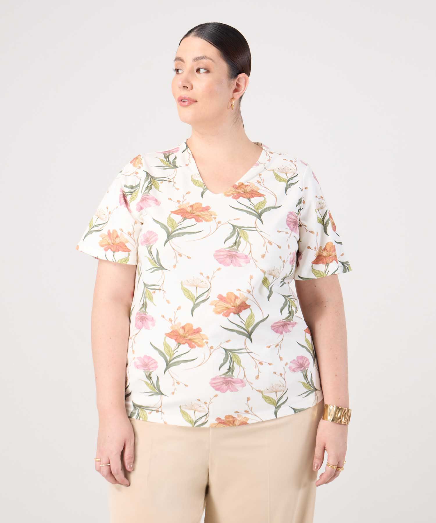 Camiseta Cuello En V Para Mujer Curvy 