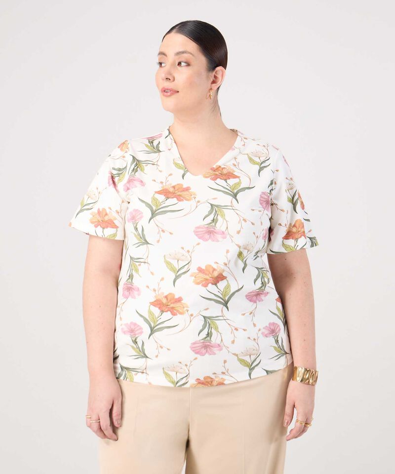 Camiseta Cuello En V Para Mujer Curvy 