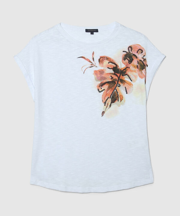 Camiseta Manga Corta Con Screen Y Lentejuelas En Frente