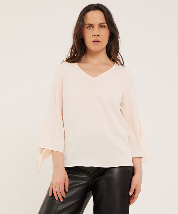 Blusa Unicolor Manga 3/4 De Amarre image number null