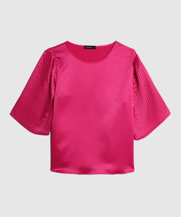 Blusa Unicolor Con Mangas Plisadas