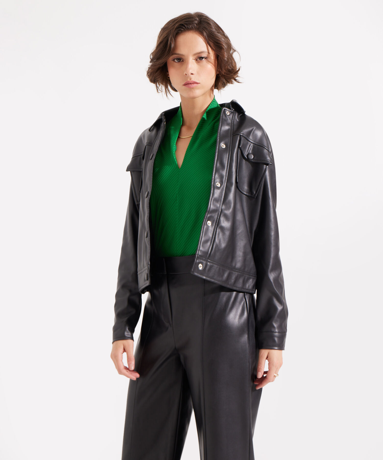 Chaqueta De Pu Con Bolsillos De Tapa