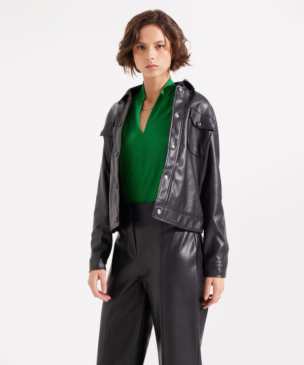 Chaqueta De Pu Con Bolsillos De Tapa image number null