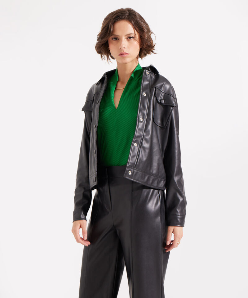 Chaqueta De Pu Con Bolsillos De Tapa