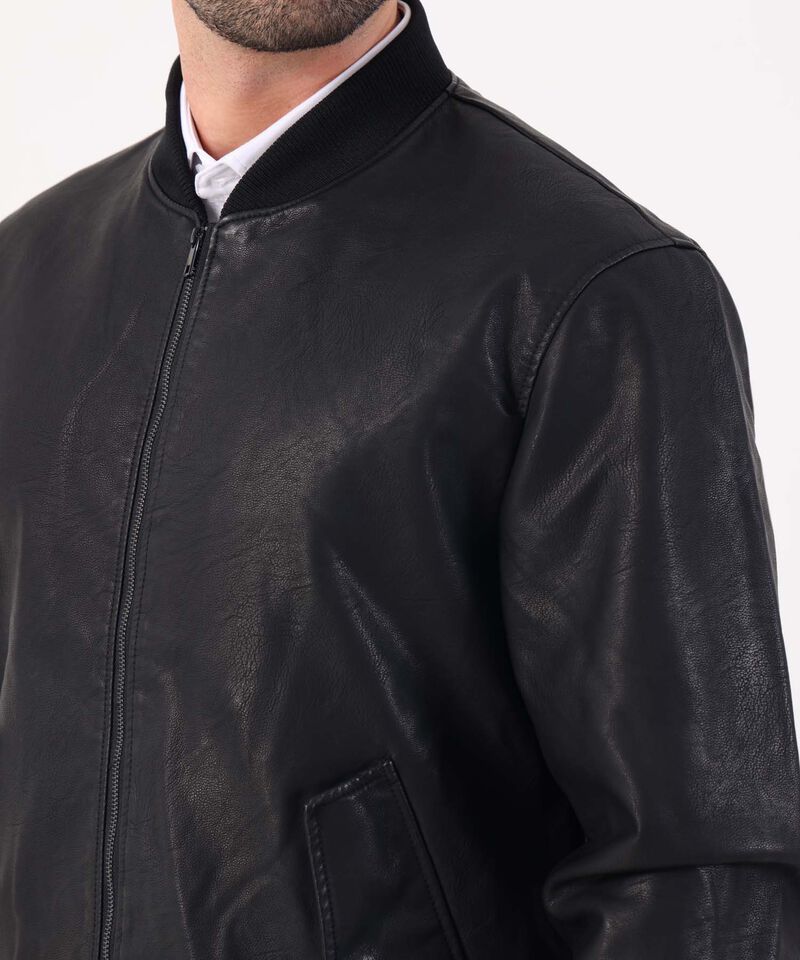 Chaqueta Bomber En Material Tipo Cuero