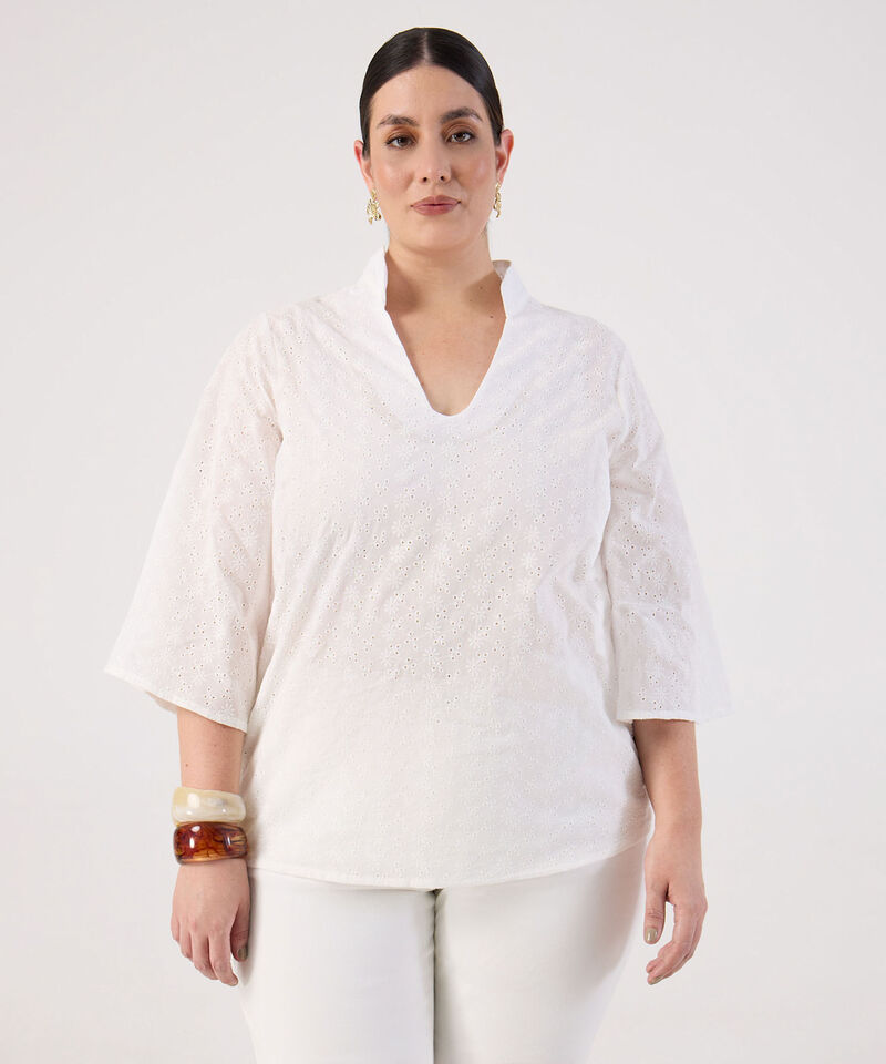 Blusa con Escote V y Manga 3/4 Para Mujer Curvy