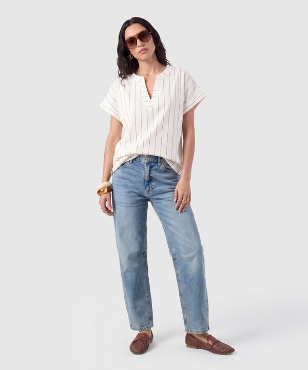 Blusa Cuello Mao A Rayas Para Mujer