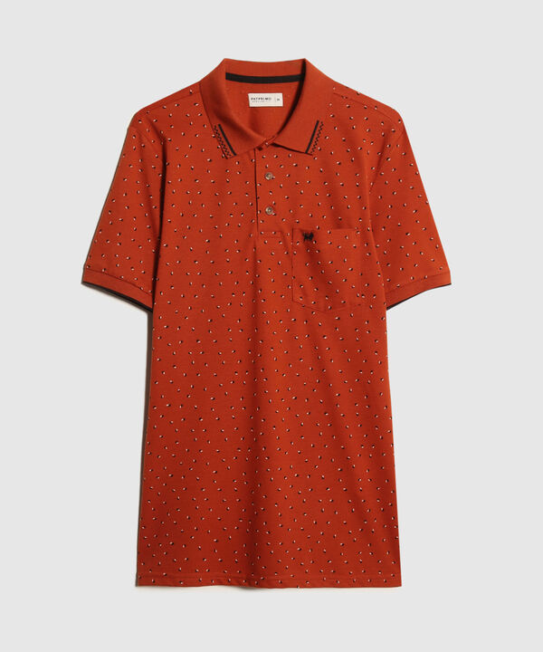Polo Estampada, Cuello Y Puños Tejidos Con Bolsillo