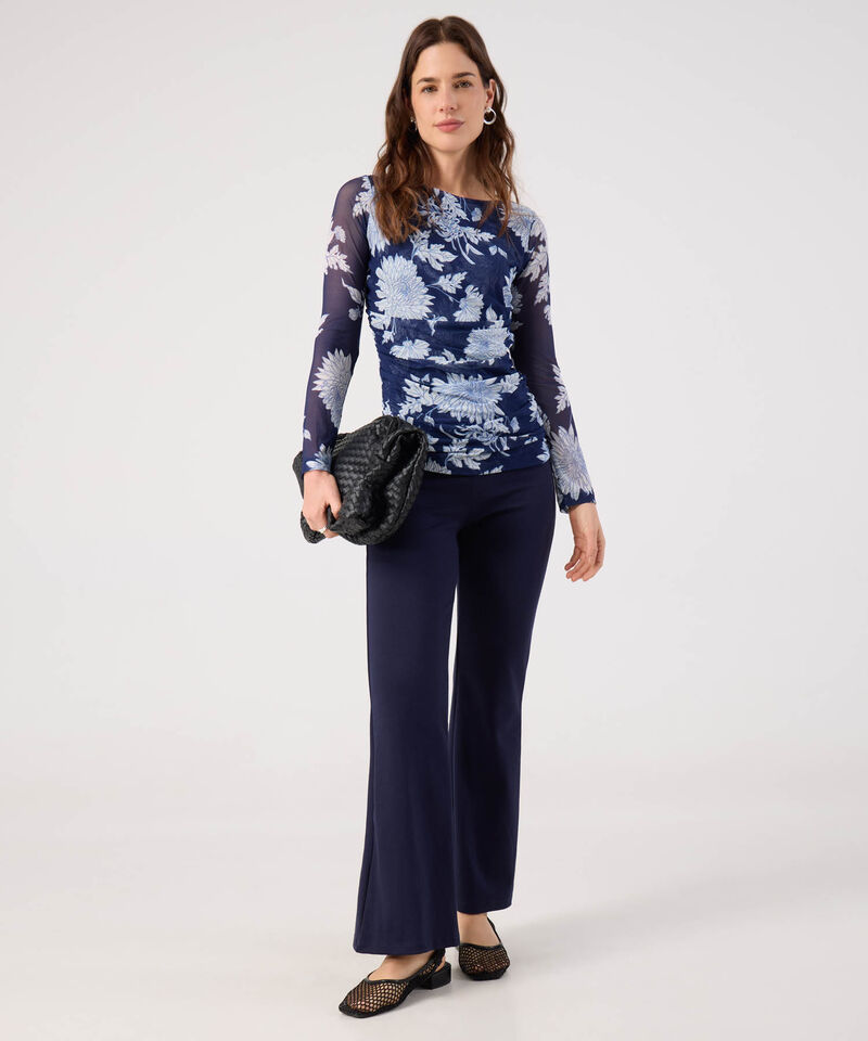 Camiseta Manga 3/4 Estampada, Cuello Redondo