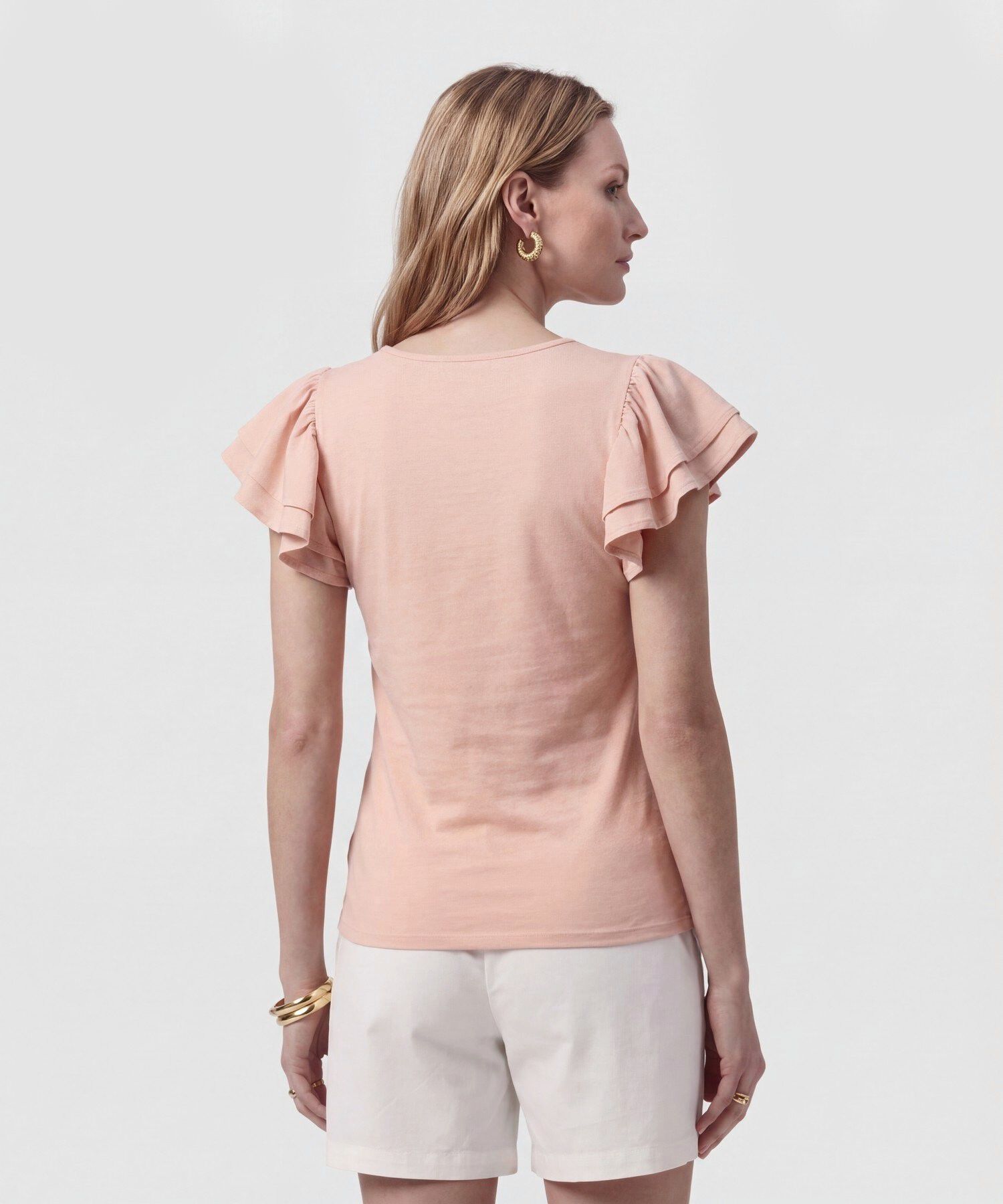 Camiseta Con Mangas De Volantes Para Mujer