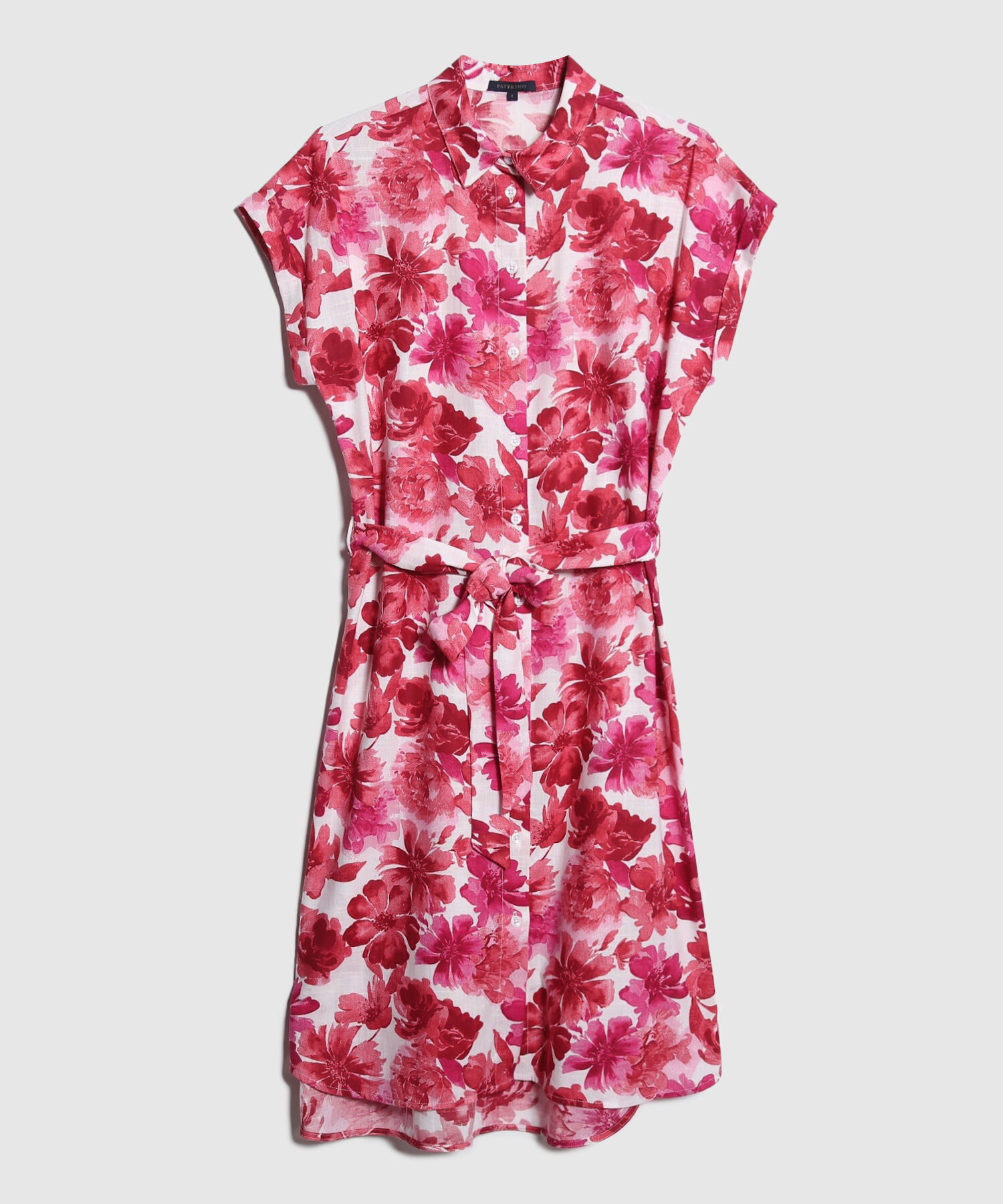 Vestido Camisero En Lino Estampado Con Cinturon
