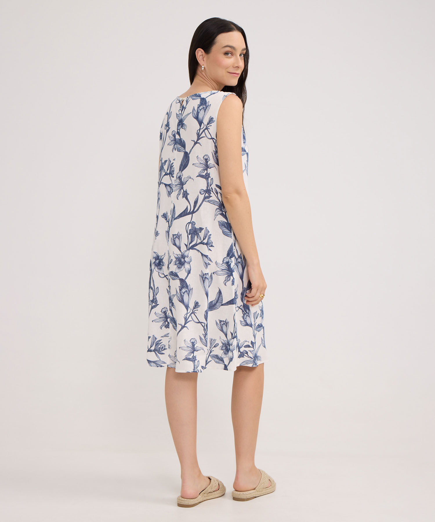 Vestido Estampado Manga Sisa Con Bolsillos Laterales