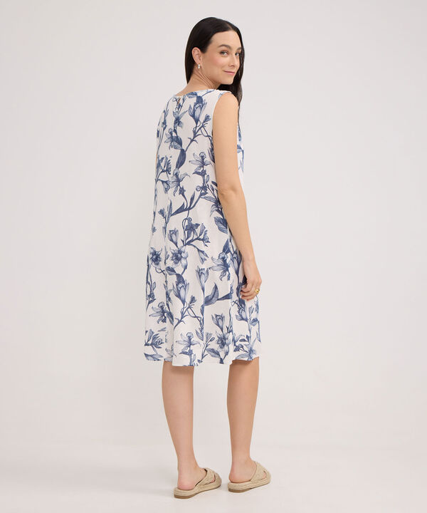 Vestido Estampado Manga Sisa Con Bolsillos Laterales