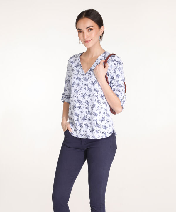 Blusa Estampada, Manga 3/4 Con Charretera, Cuello En V Y Silueta Fluida image number null