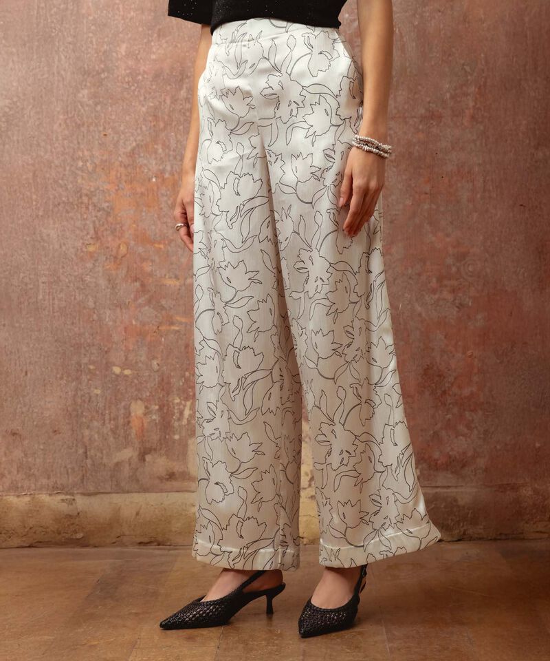 Pantalón Mujer Ancho Estampado Acabado Satín
