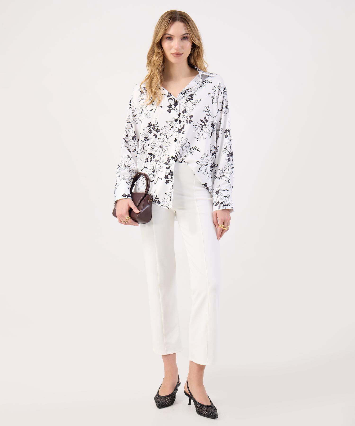 Blusa Estampado Floral Bicolor Casual