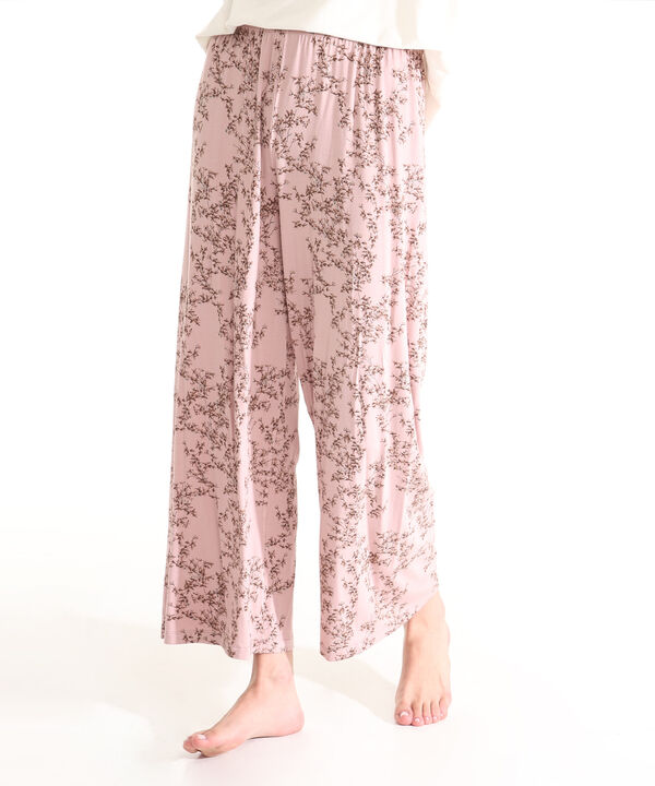 Pijama Conjunto Camiseta  Manga Corta Unicolor Con Almilla Estampada Y Pantalón Culotte Estampado