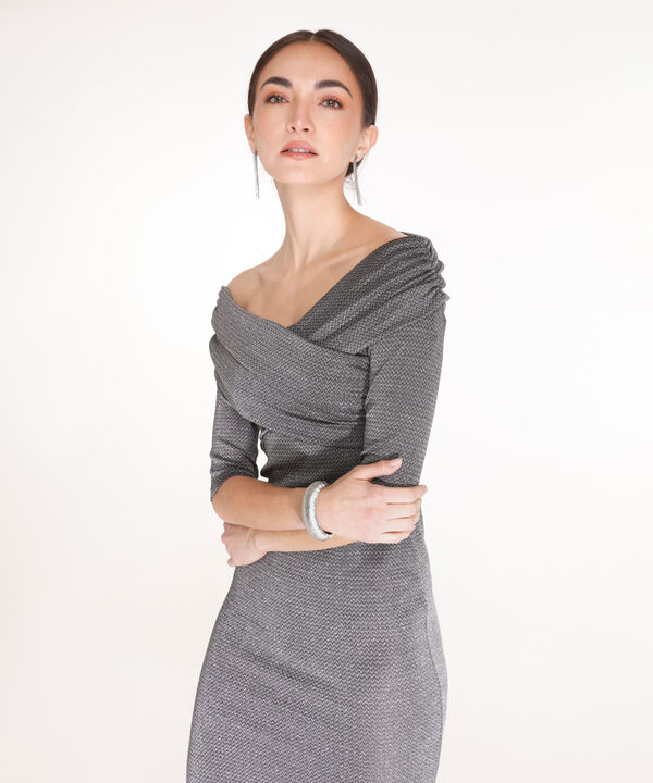 Vestido Cruzado Manga 3/4 Con  Lurex