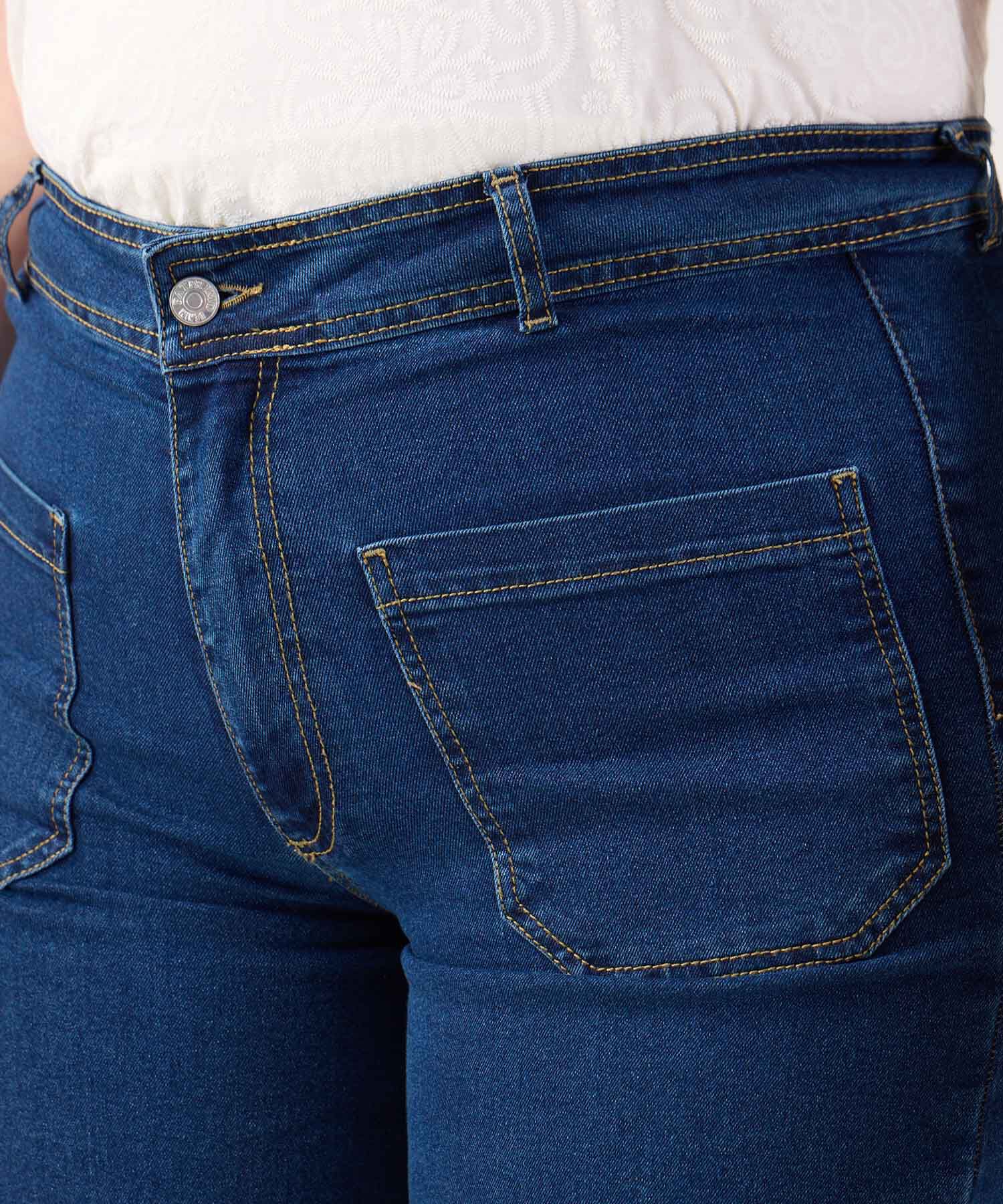 Jeans Culotte Con Bolsillos Frontales Para Mujer Curvy