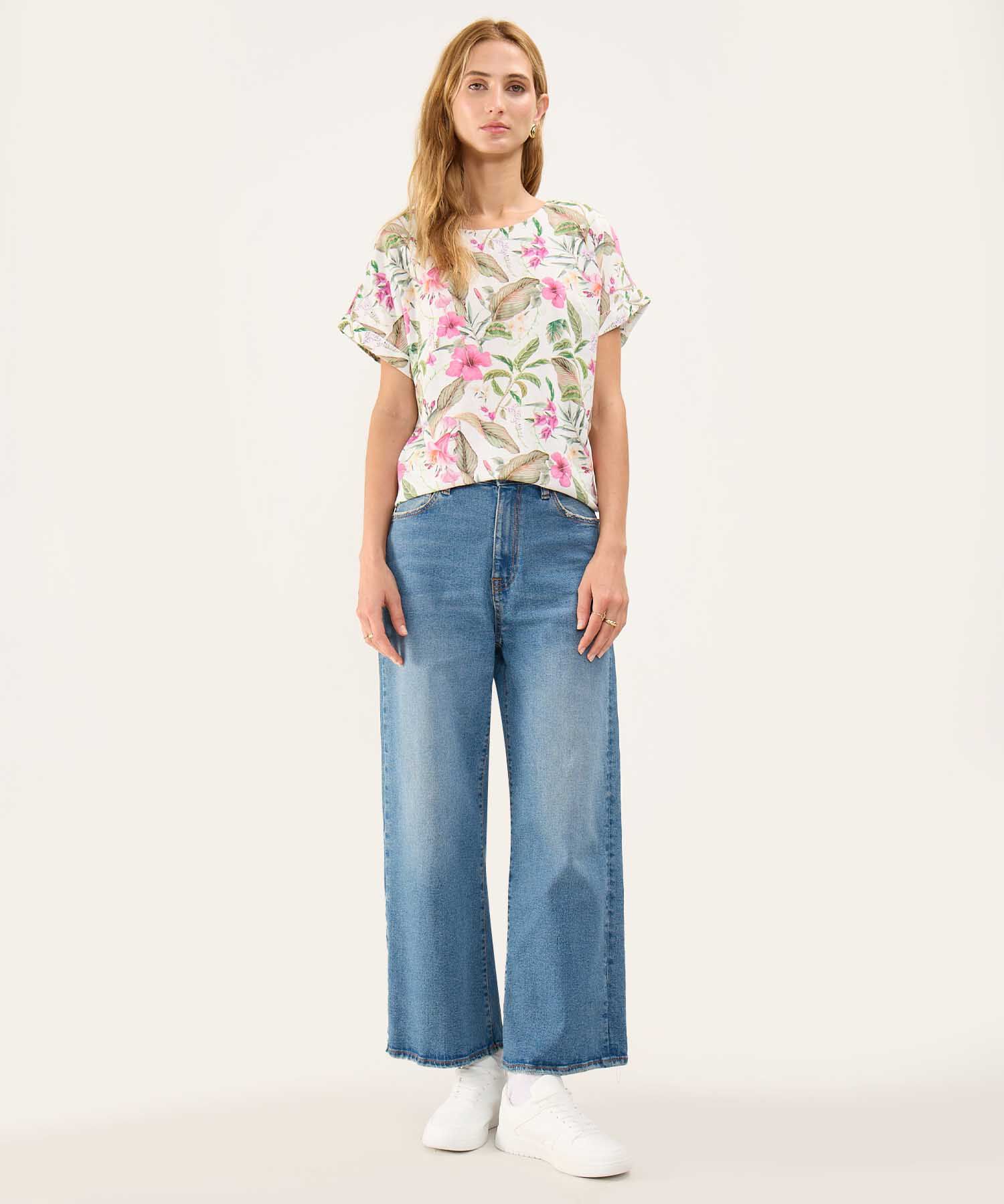 Blusa Estampada en Efecto Lino