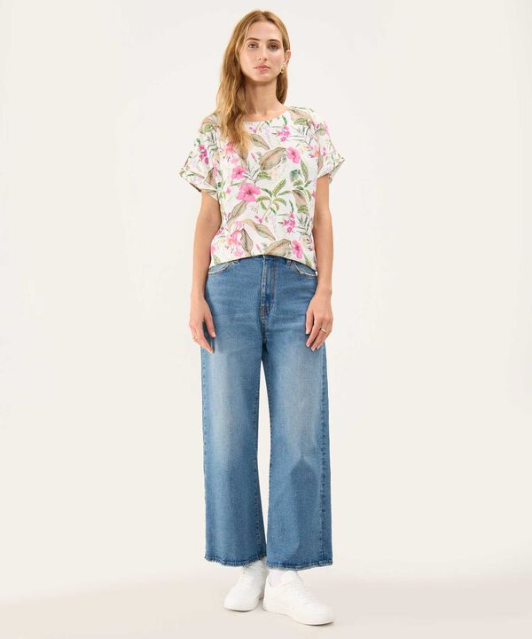 Blusa Estampada en Efecto Lino image number null