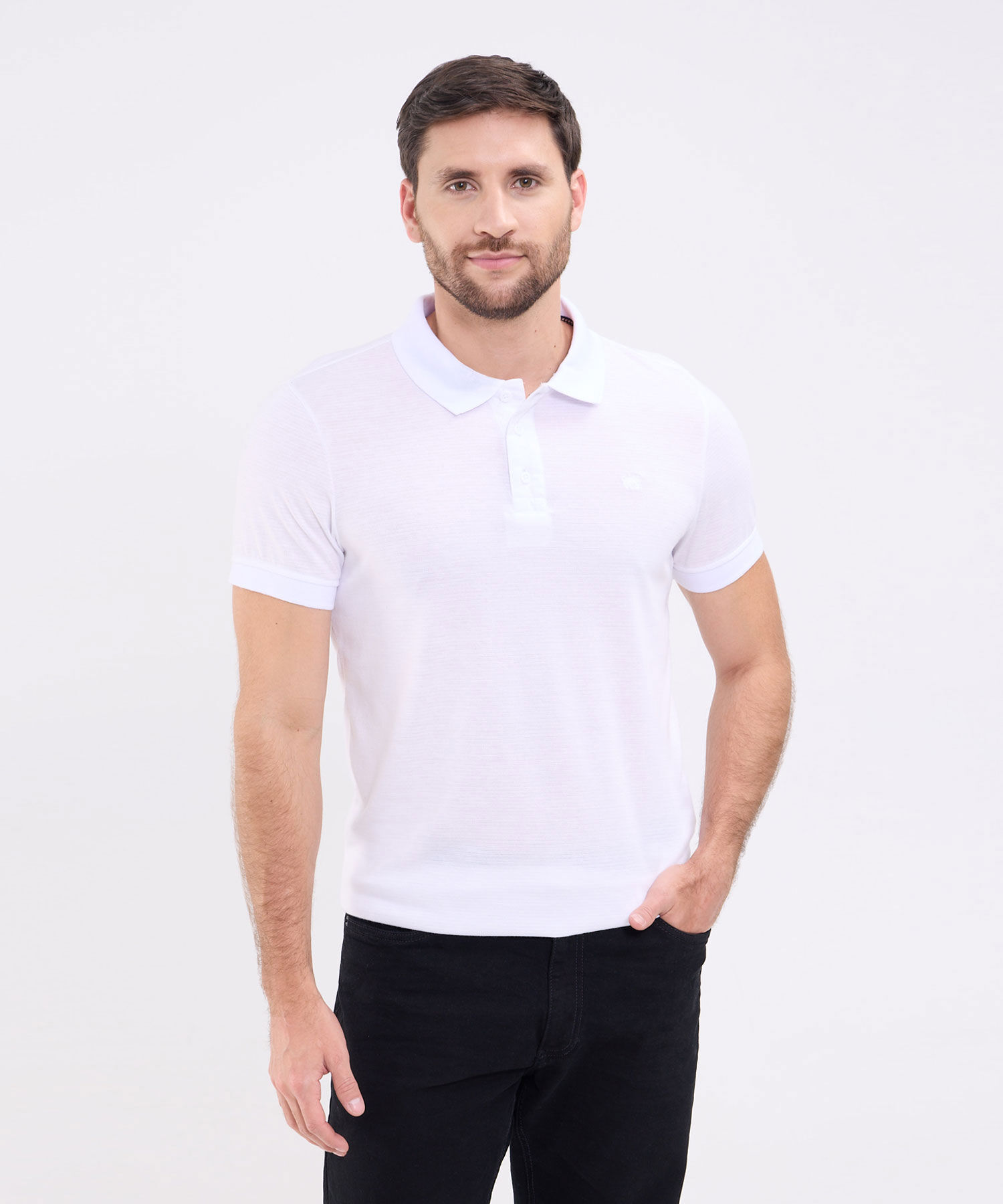 Polo Unicolor Con Textura, Cuello Y Puños Tejidos, Silueta Slim Fit, Lineas