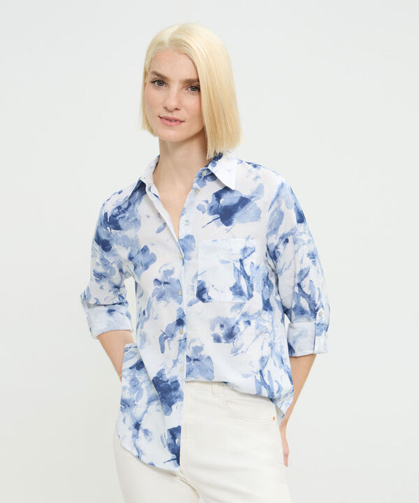 Camisa Manga Larga Con Bolsillo Estampada En Lino image number null