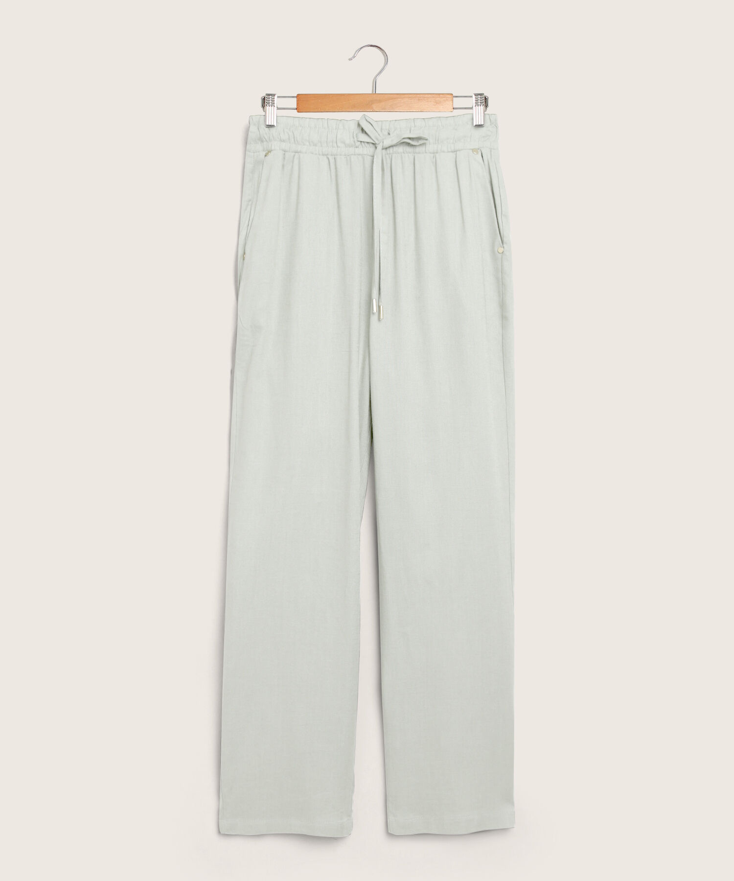 Pantalon Moda Unicolor, Pretina Resortada En Lino, Lineas