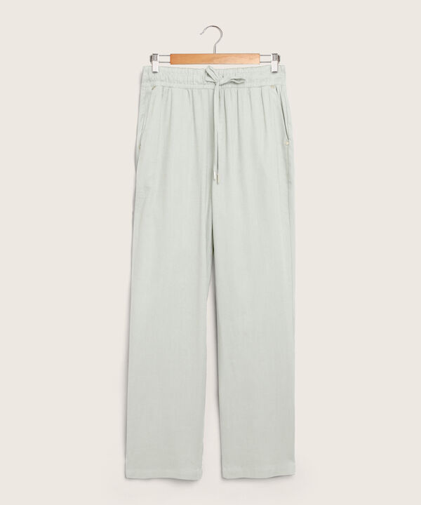 Pantalon Moda Unicolor, Pretina Resortada En Lino, Lineas