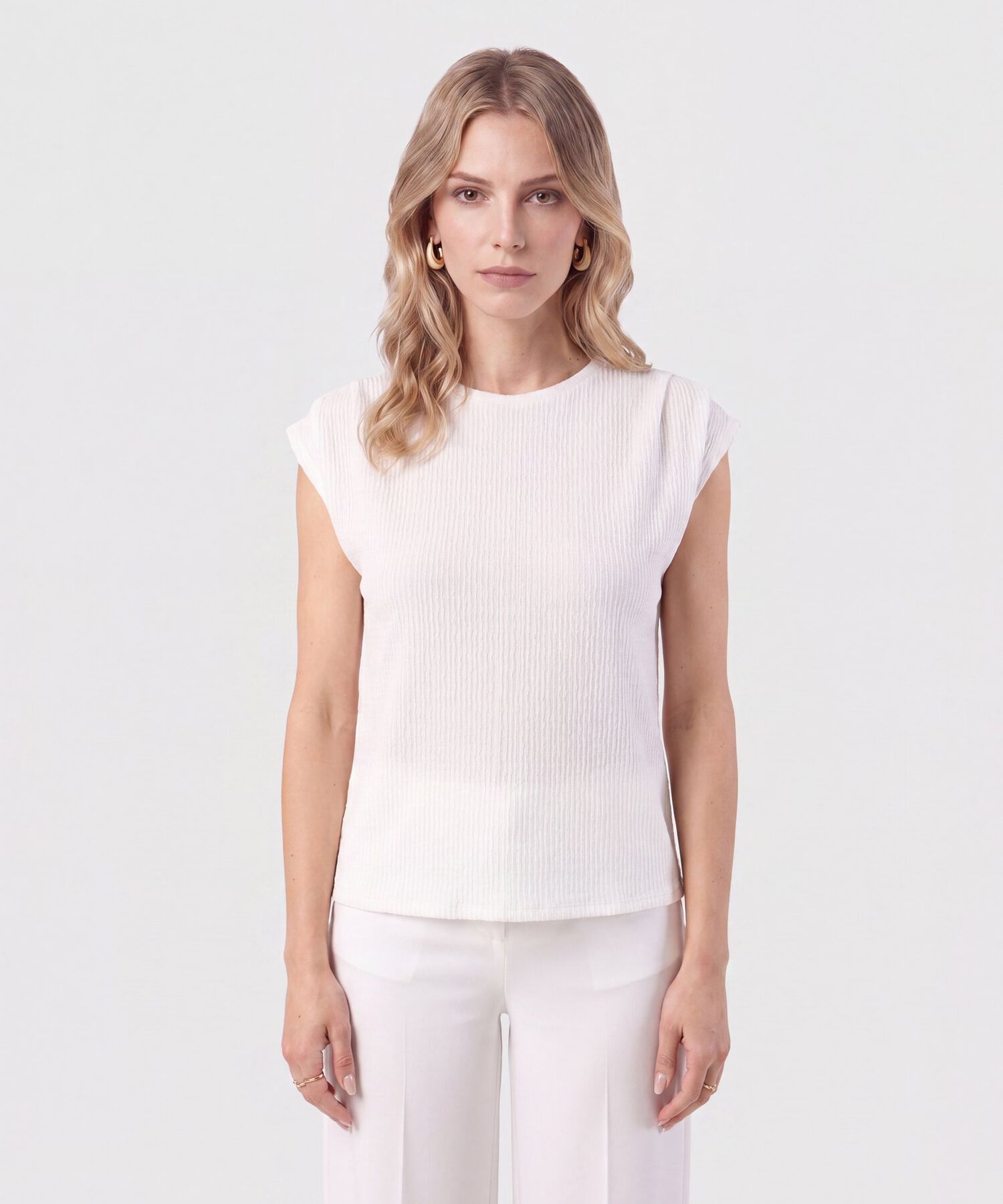 Camiseta Texturizada Con Hombro Ca&iacute;do Para Mujer