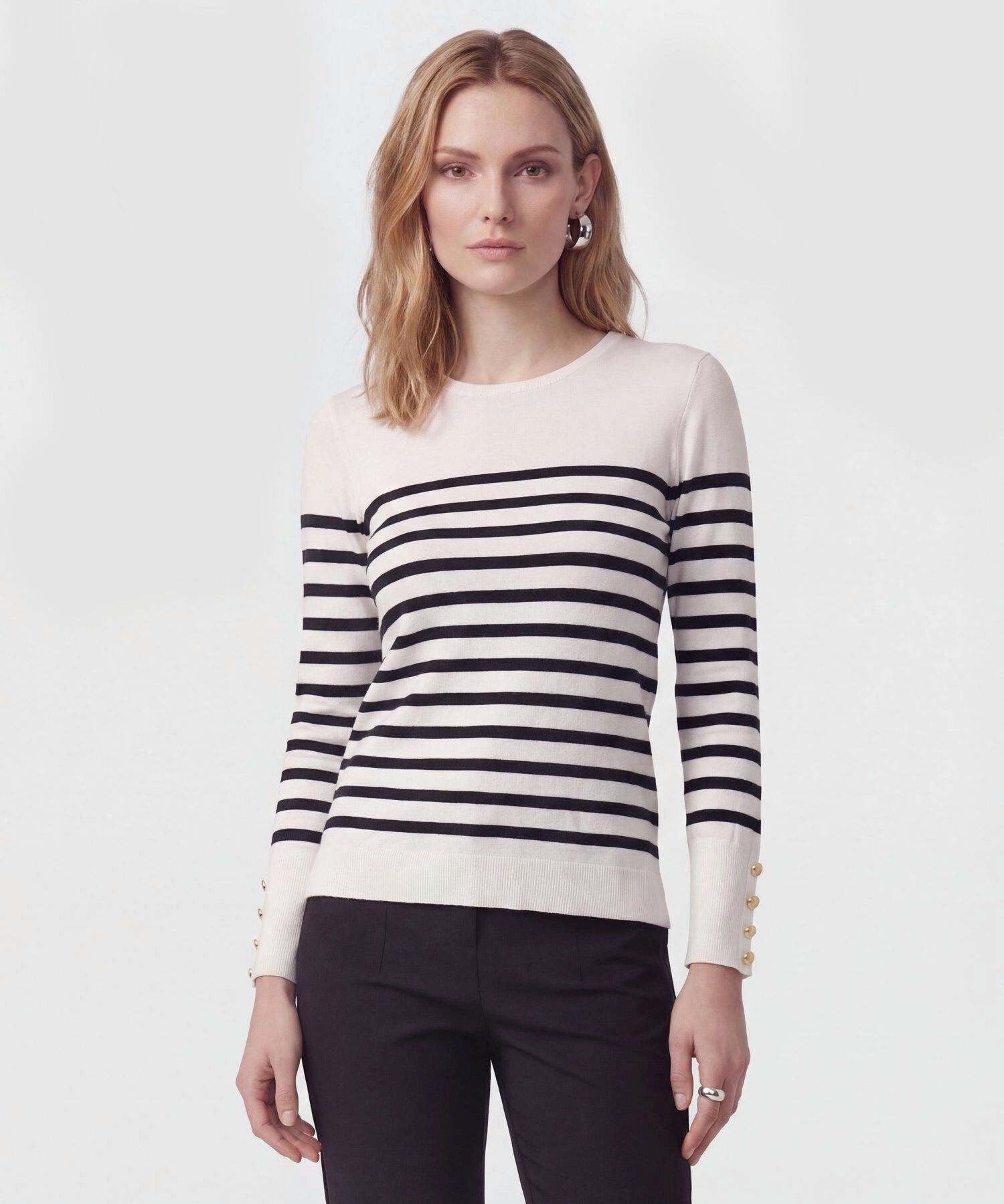 Saco De Punto A Rayas Con Botones En Pu&ntilde;o Mujer