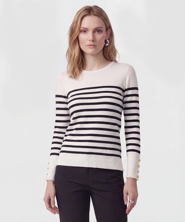 Saco De Punto A Rayas Con Botones En Pu&ntilde;o Mujer image number null