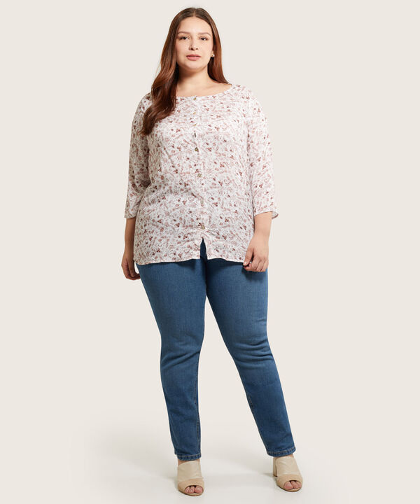 Blusa Manga 3/4 Con Botonadura Estampada