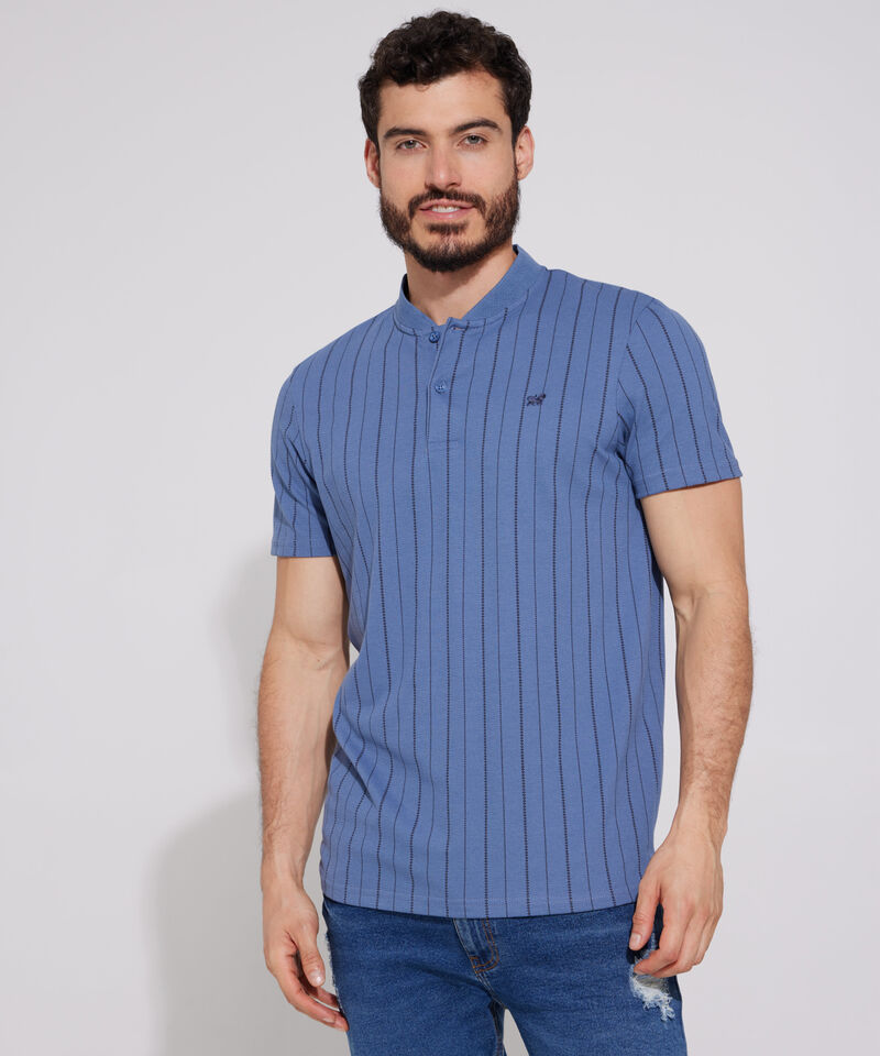 Polo Estampada, Cuello Mao Tejido Con Textura, Silueta Slim Fit