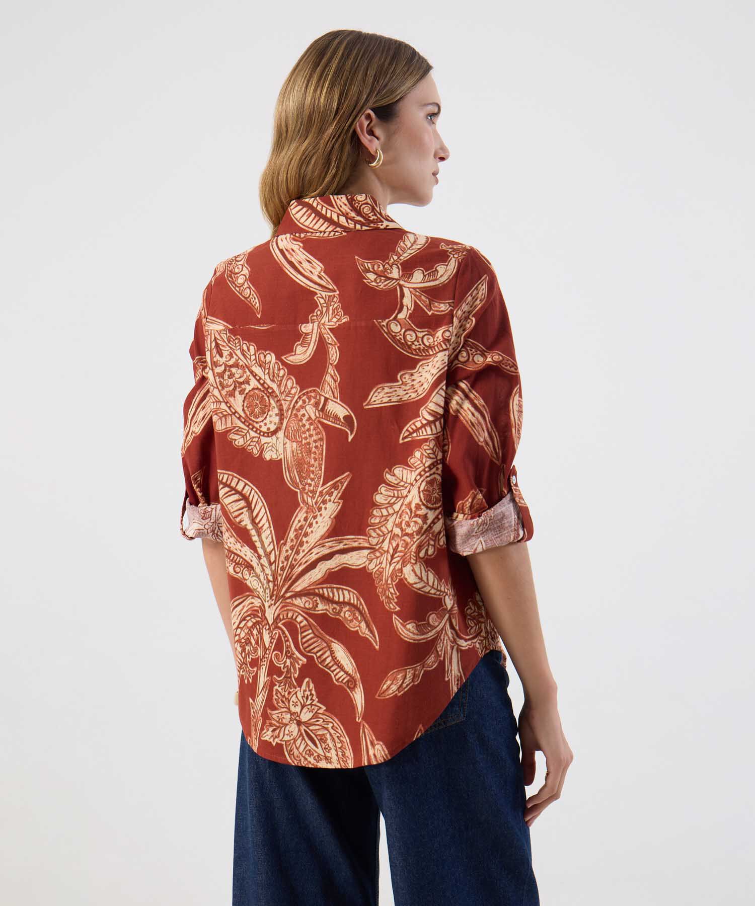 Camisa Ajuste Regular Mangas Recogidas Mujer